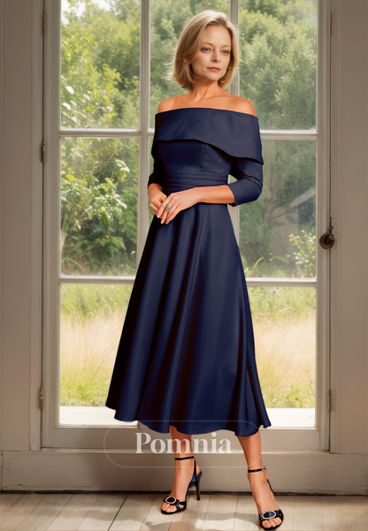 Charming A-Line 3/4 Sleeves Off-Shoulder Empire-Waist Mother of the Bride Dress