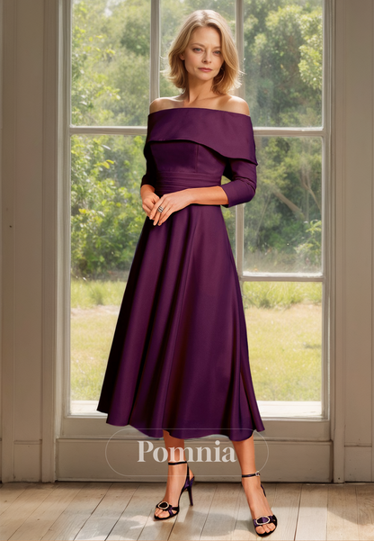 Charming A-Line 3/4 Sleeves Off-Shoulder Empire-Waist Mother of the Bride Dress