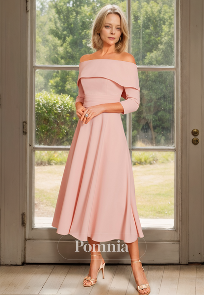 Charming A-Line 3/4 Sleeves Off-Shoulder Empire-Waist Mother of the Bride Dress