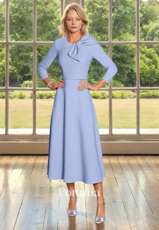 A-Line Scoop Long Sleeves Bowknot Empire-Waist Mother of the Bride Dress