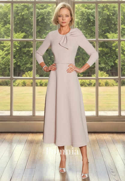 A-Line Scoop Long Sleeves Bowknot Empire-Waist Mother of the Bride Dress