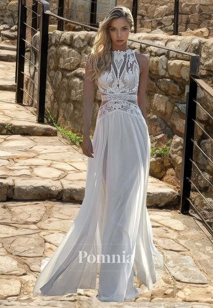 Charming Scoop Sleeveless Empire-Waist Corset Tulle Floor-Length Boho Wedding Dress