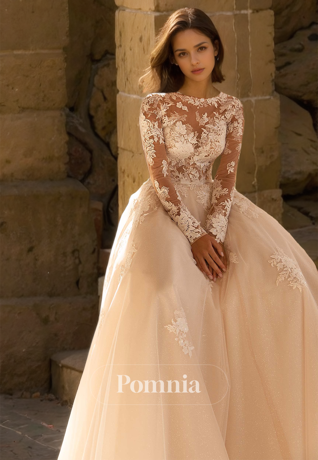 Charming A-Line Scoop Long Sleeves Corset Tulle Lace Wedding Dress