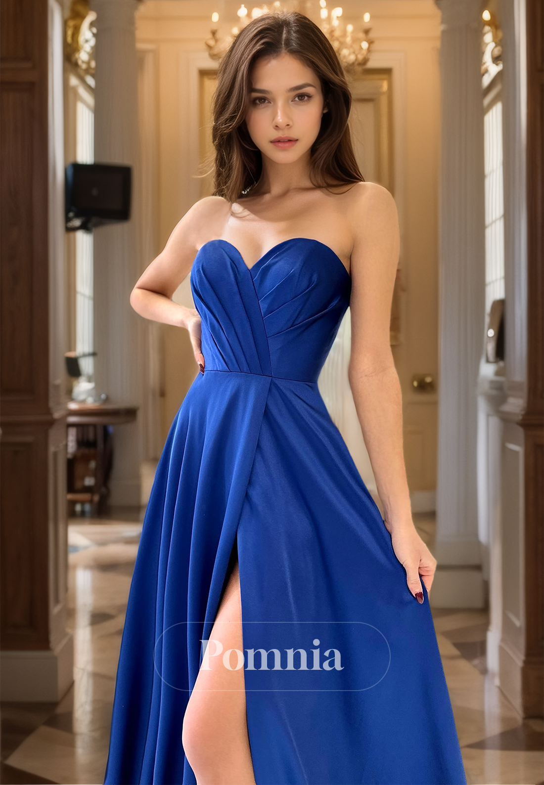 A-Line Sweetheart Sleeveless Prom Dress with Slit Ruched Evening Party Dress