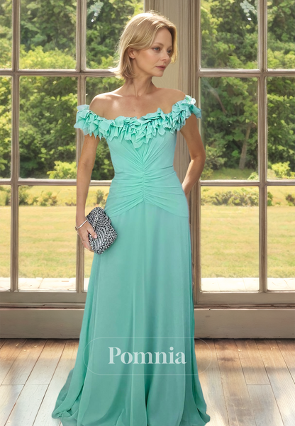 A-Line Off-Shoulder Floor-Length Empire-Waist Ruched Mother of the Bride Dress