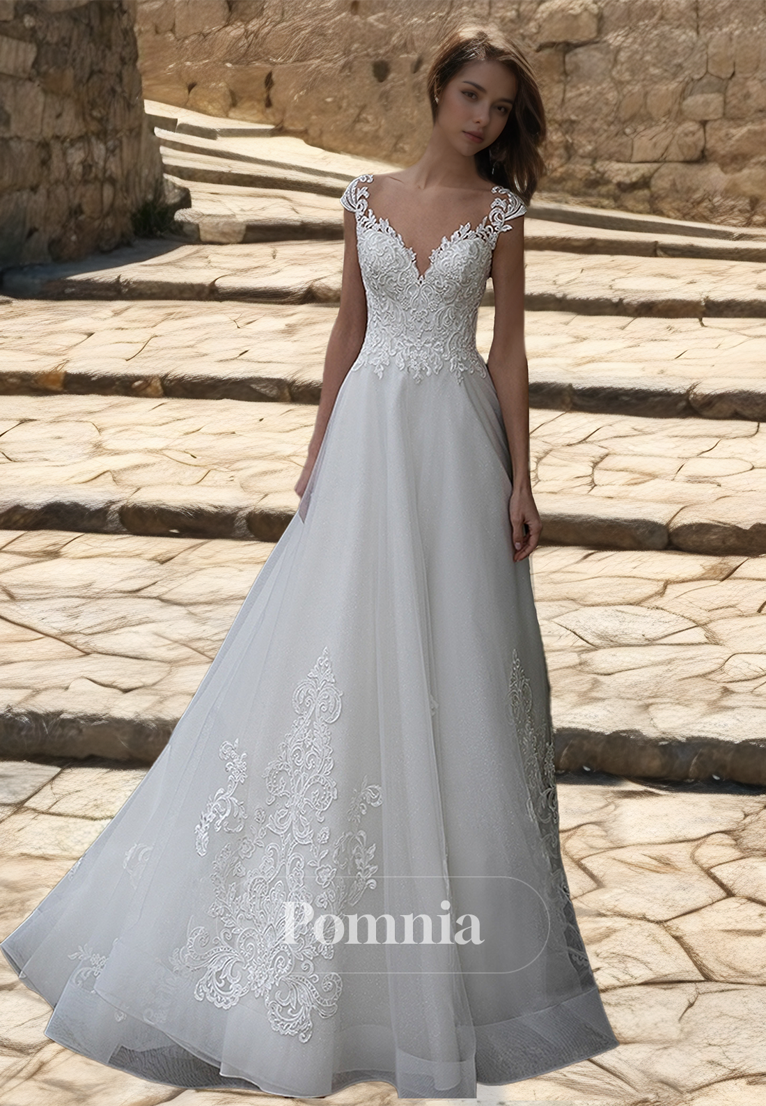 Simple Short Sleeves Sweetheart Empire-Waist Lace Wedding Dress