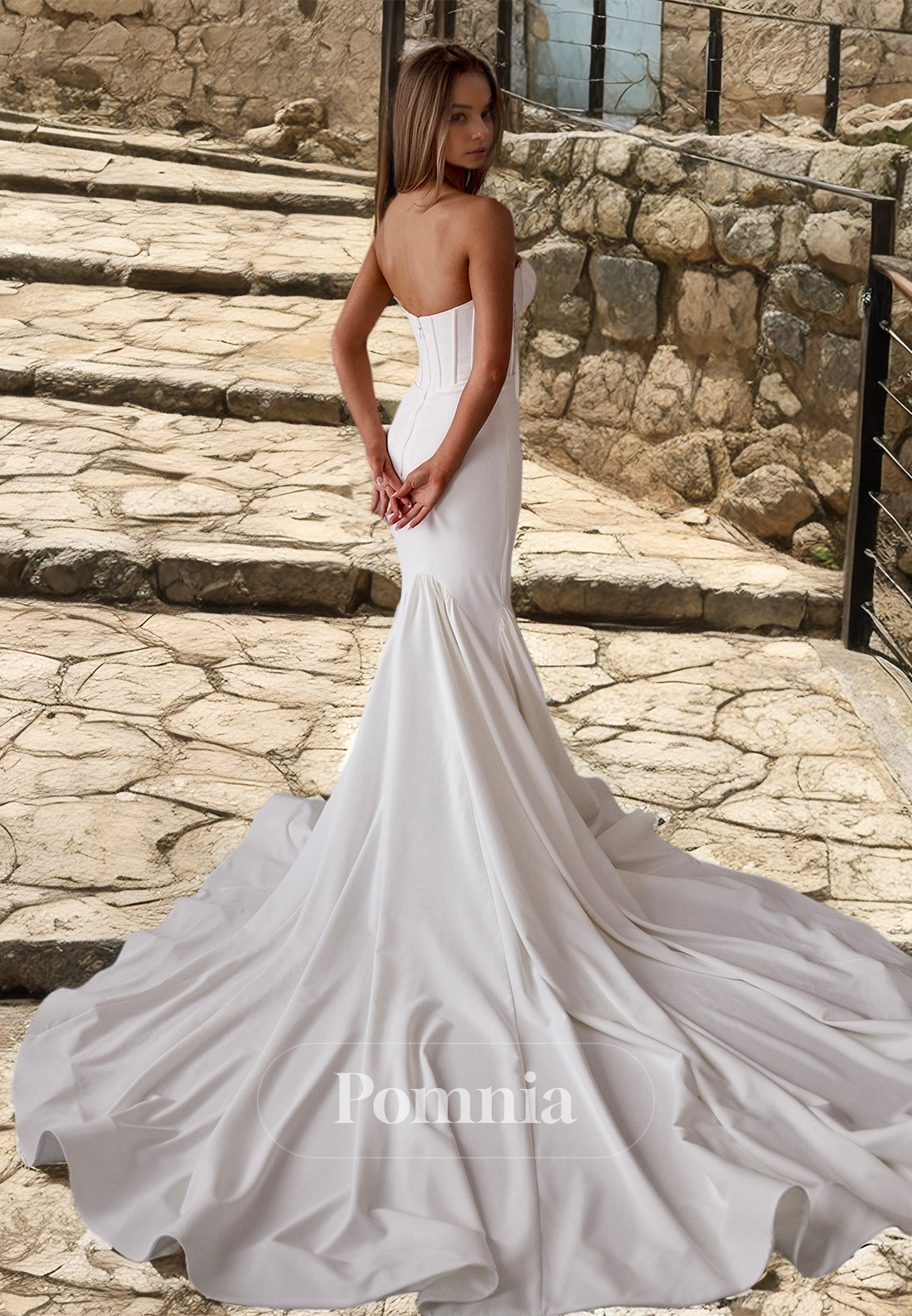 Mermaid Sleeveless Strapless Sweep Train Ruched Satin Wedding Dress