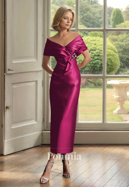 Elegant Cap Sleeves V-Neck Ankle-Length Ruched Mother of the Bride Dress