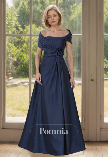 A-Line Cap Sleeves Off-Shoulder Empire-Waist Ruched Mother of the Bride Dress