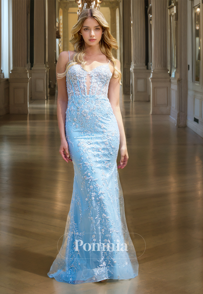 Sky Blue Off-Shoulder Prom Dress with Appliques Corset Tulle Evening Party Dress