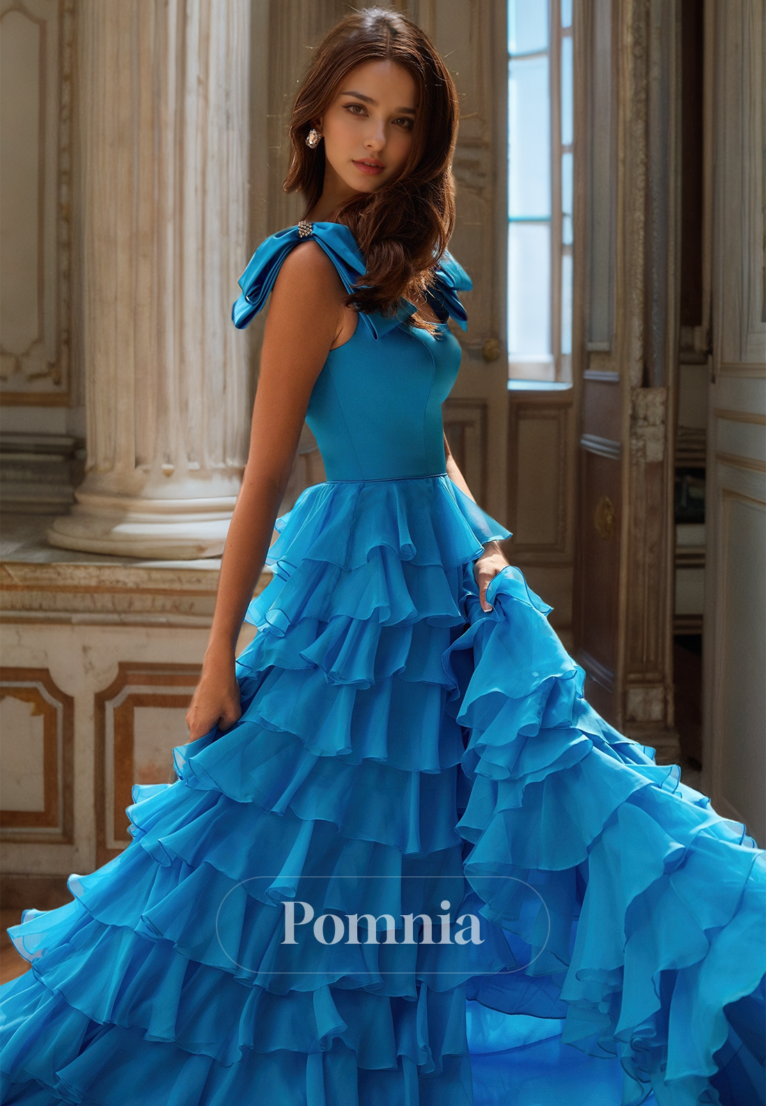 Blue Jay A-Line Spaghetti Straps Square Prom Dress with Ruffles Backless Evening Party Dress