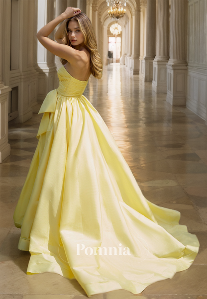 Daffodil Strapless Sleeveless Prom Dress with Slit Bowknot Ruched Evening Party Dress