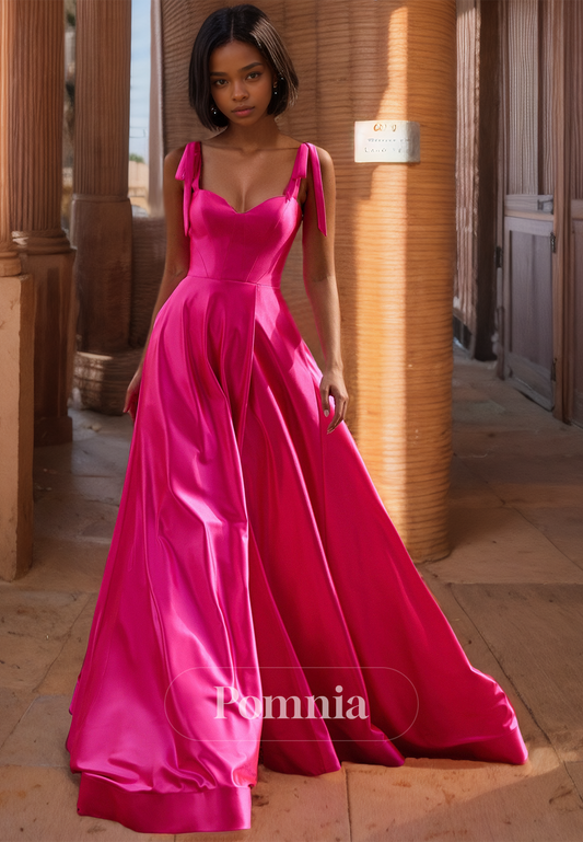 Fuchsia A-Line Spaghetti Straps Scoop Prom Dress with Slit Corset Evening Party Dress