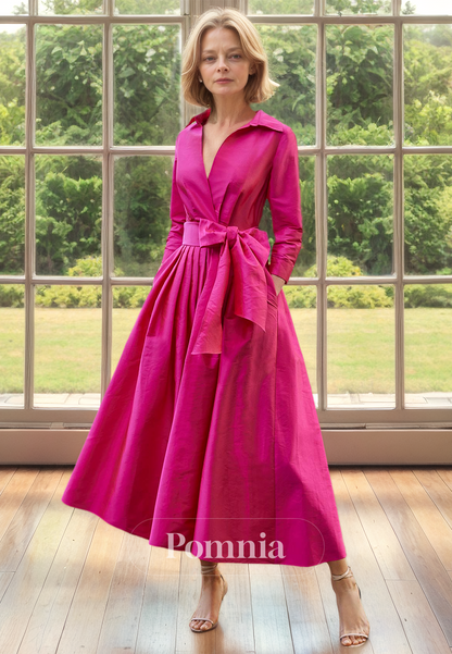 Simple Long Sleeves V-Neck Empire-Waist Ankle-Length Mother of the Bride Dress