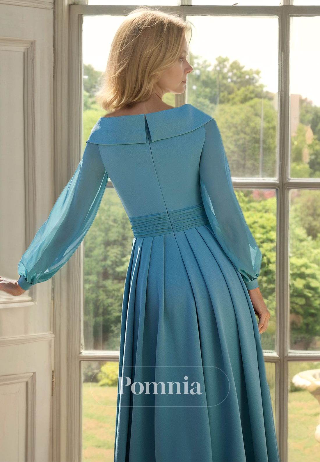 Elegant V-Neck Long Sleeves Empire-Waist Ankle-Length Mother of the Bride Dress