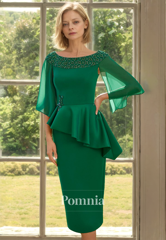 Charming Cap Sleeves Scoop Ruched Knee-Length Mother of the Bride Dress