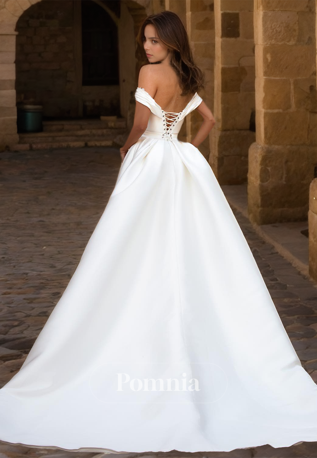 Sheath Off-Shoulder Cap Sleeves Ruched Floor-Length Satin Wedding Dress