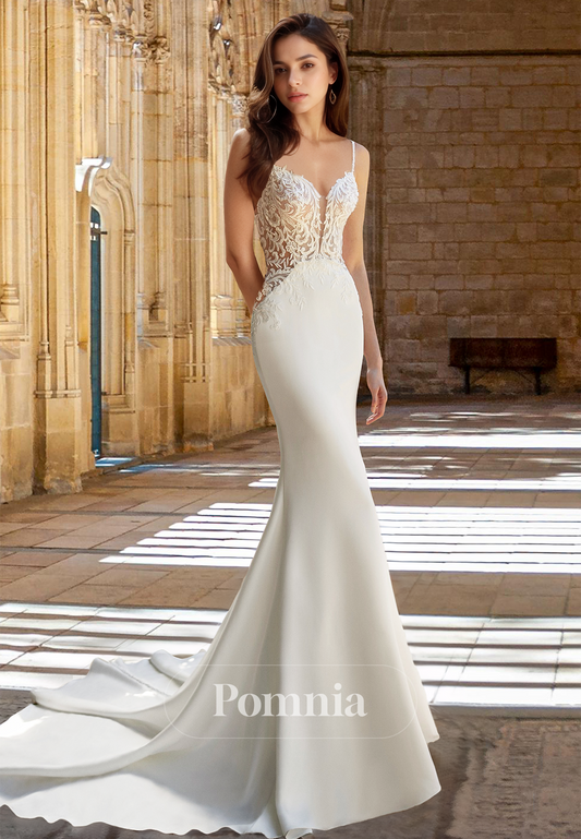 Elegant Spaghetti Straps Sweetheart Backless Corset Tulle Satin Wedding Dress