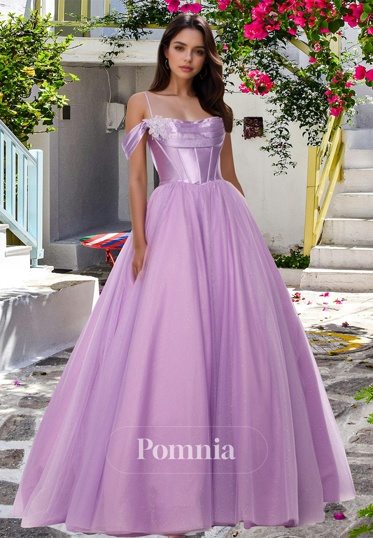 Lilac A-Line Spaghetti Straps Sweetheart Empire-Waist Backless Prom Evening Dress