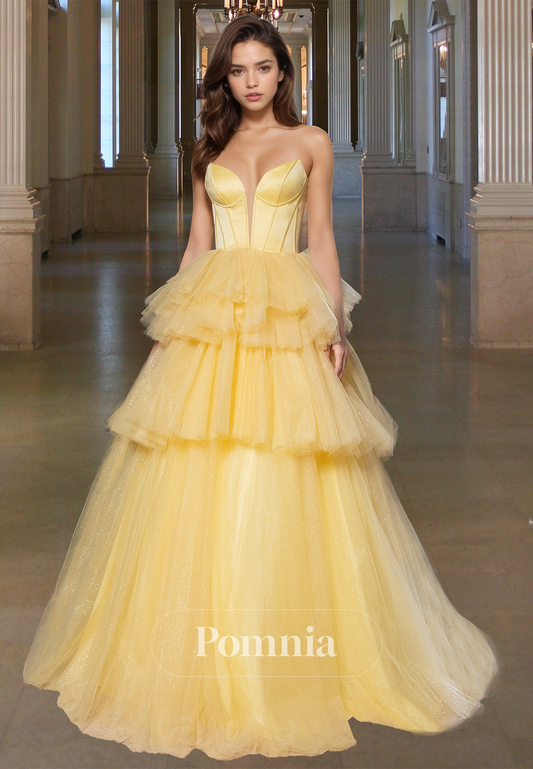 A-Line Sleeveless V-Neck Prom Dress with Ruffles Empire-Waist Evening Party Dress