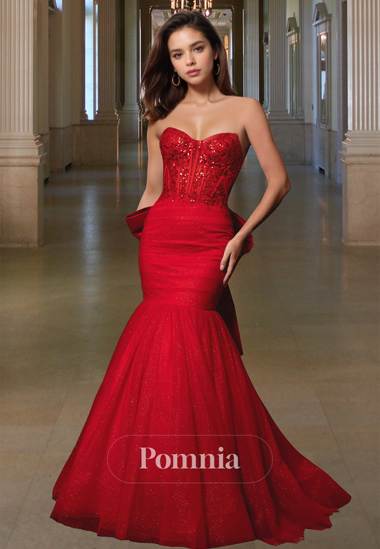 Mermaid Sleeveless Sweetheart Prom Dress with Bowknot Corset Evening Party Dress