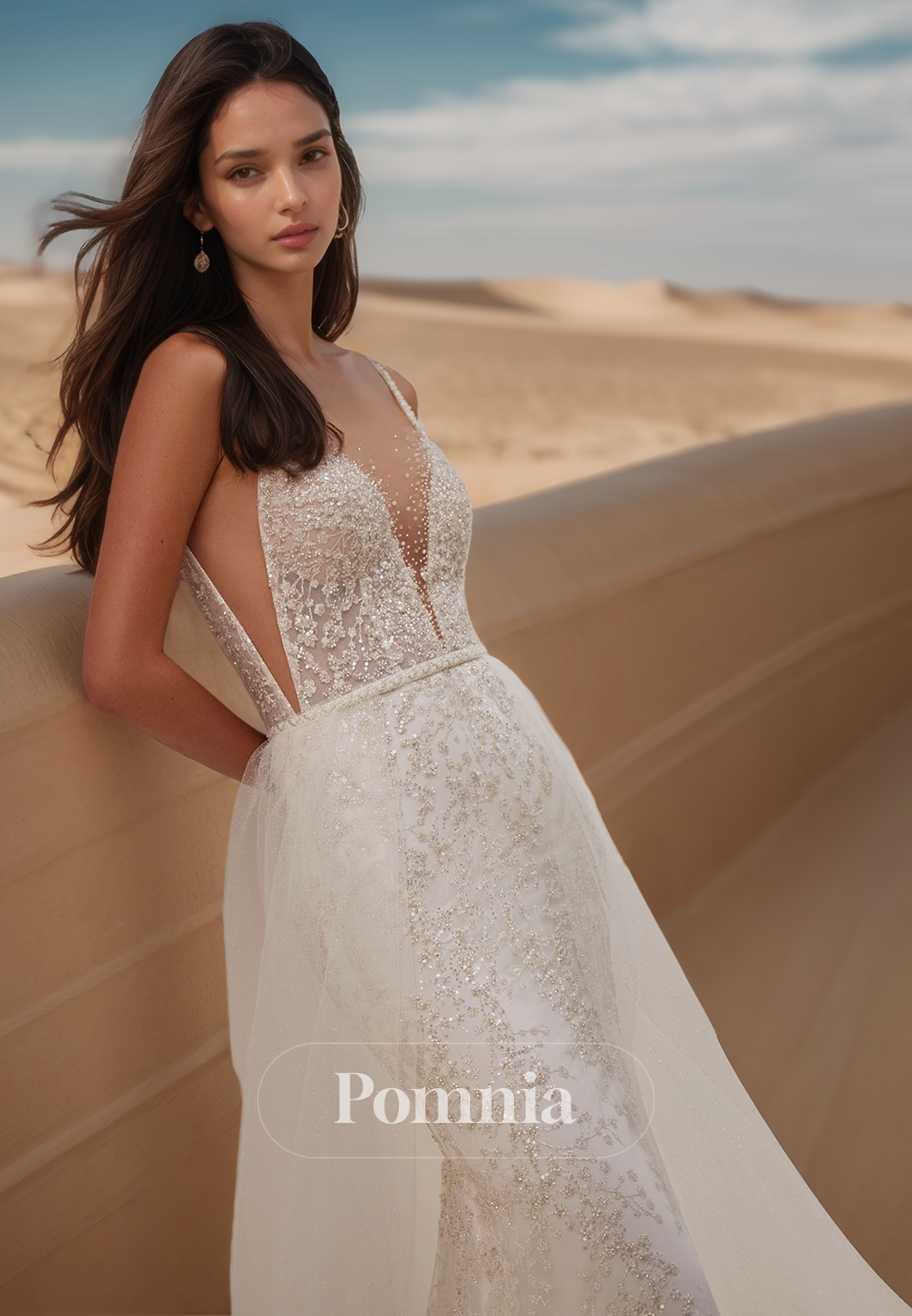 Deep V-Neck Spaghetti Straps Corset Sequins Mermaid Wedding Dress