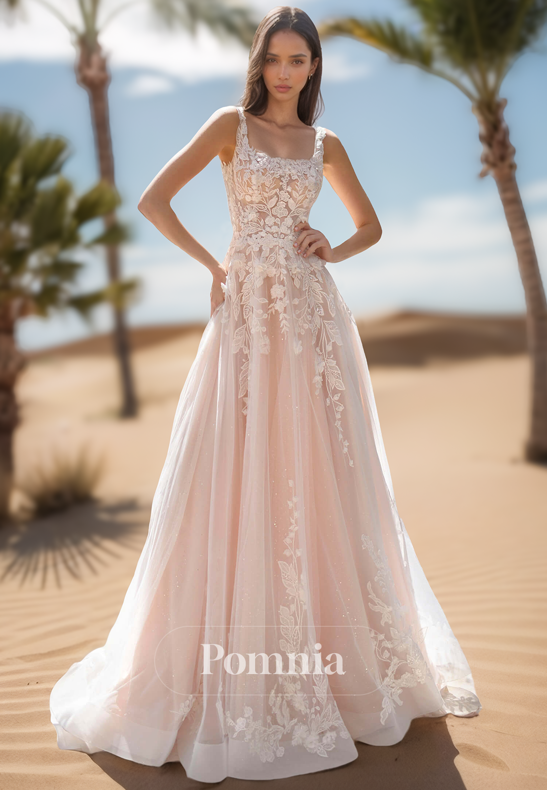 Charming A-Line Spaghetti Straps Square Corset Tulle Lace Wedding Dress