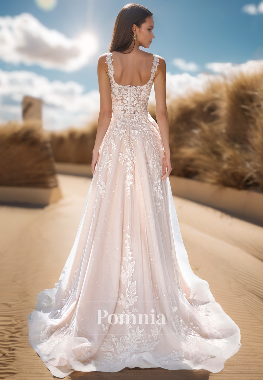 Charming A-Line Spaghetti Straps Square Corset Tulle Lace Wedding Dress