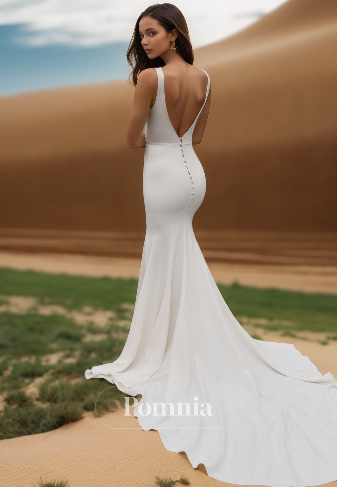 Sheath Spaghetti Straps V-Neck Slit Beach Wedding Dress