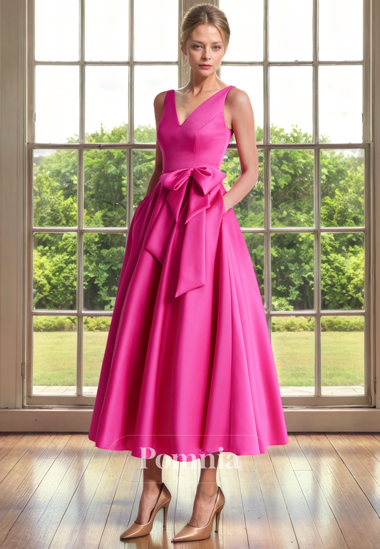 A-Line V-Neck Sleeveless Empire-Waist Ruched Long Mother of Bride Dress