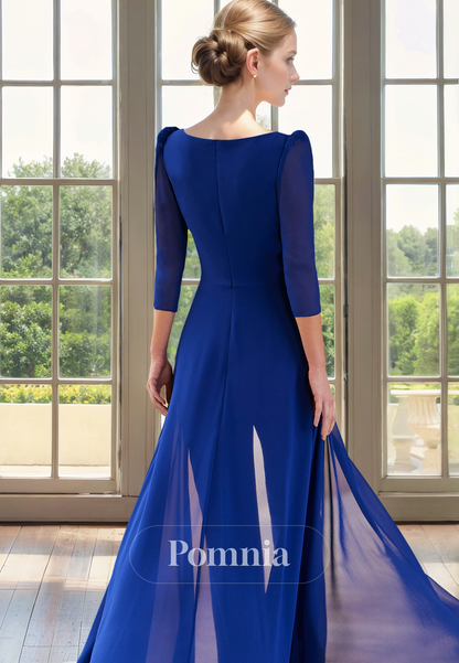 A-Line V-Neck Long Sleeves Jumpsuit Appliques Long Mother of Bride Dress