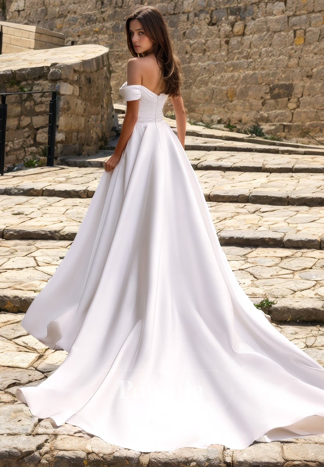 A-Line Empire-Waist Strapless Satin Pleated Long Beach Wedding Dress