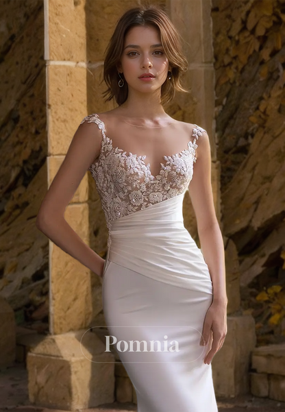 Spaghetti Straps Scoop Floral Appliques Detachable Satin Wedding Dress