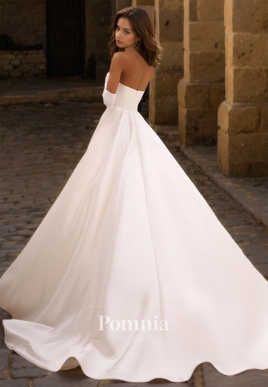 Timeless A-Line Strapless Sleeveless Court Train Satin Wedding Dress