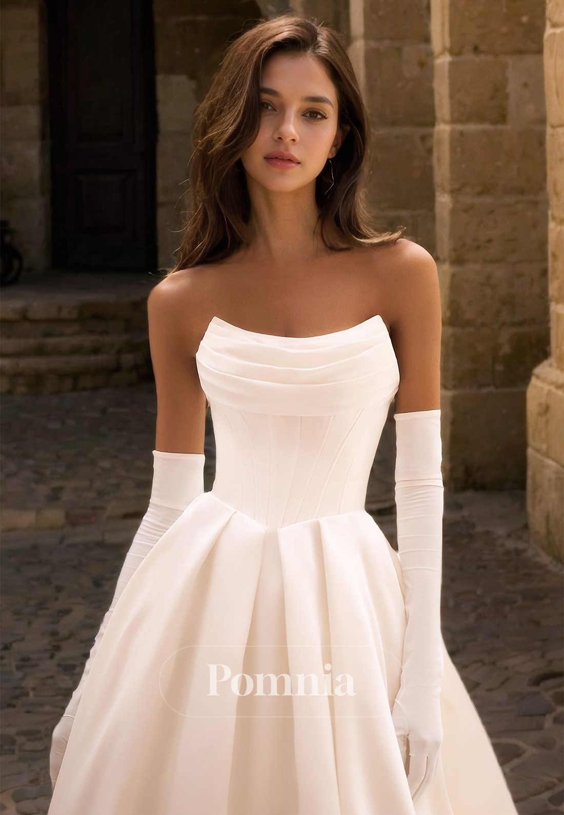 Timeless A-Line Strapless Sleeveless Court Train Satin Wedding Dress