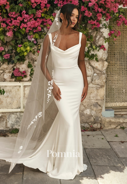 Mermaid/Trumpet Straps V-Neck Sleeveless Pleated Long Beach Wedding Dress