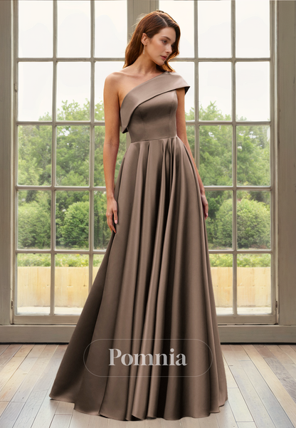 A-Line Strapless Pleated Sleeveless Satin Long Mother of Bride Dress