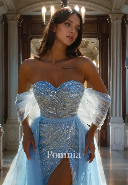 A-Line Off-Shoulder Sweetheart Empire-Waist Long Prom Dress with Slit