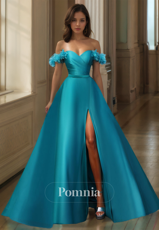 Caribbean A-Line Sweetheart Prom Dress with Slit Empire-Waist Evening Party Dress