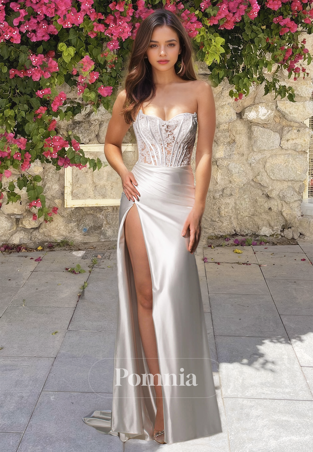 Off-Shoulder Sleeveless Sweetheart Corset Tulle with Side Slit Ruched Mermaid Wedding Dress