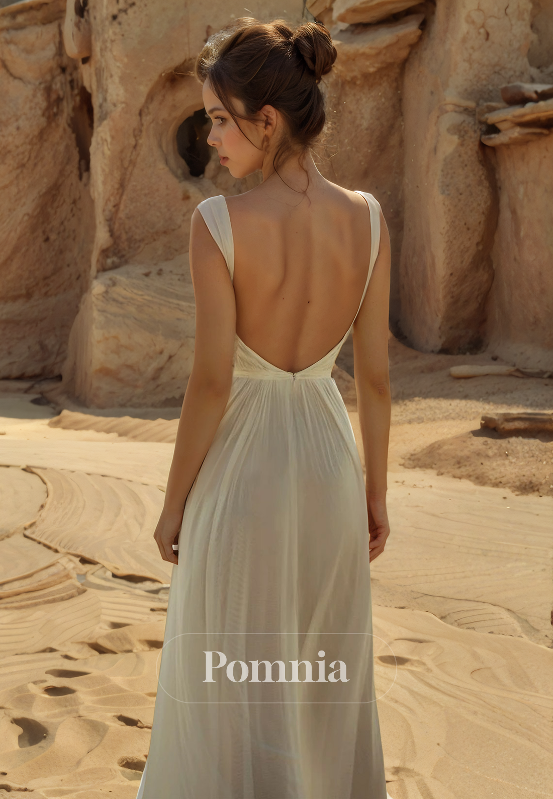 A-Line Straps V-Neck Sleeveless Empire-Waist High Slit Beach Wedding Dress