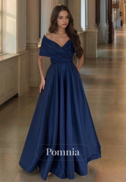 Simple A-Line V-Neck Empire-Waist Floor-Length Prom Party Dress