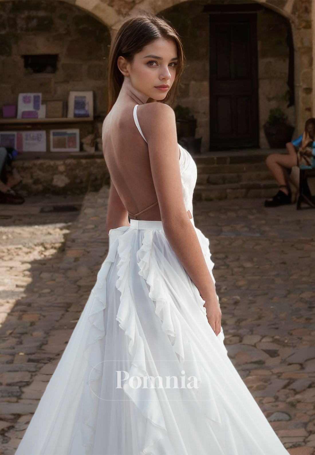 A-Line Illusion Halter Backless Empire-Waist Slit Satin Wedding Dress