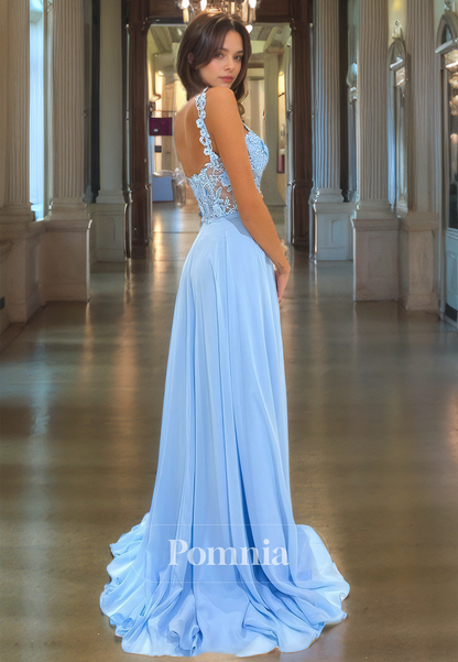 A-Line Double Straps Sweetheart Empire-Waist Sleeveless Long Prom Dress