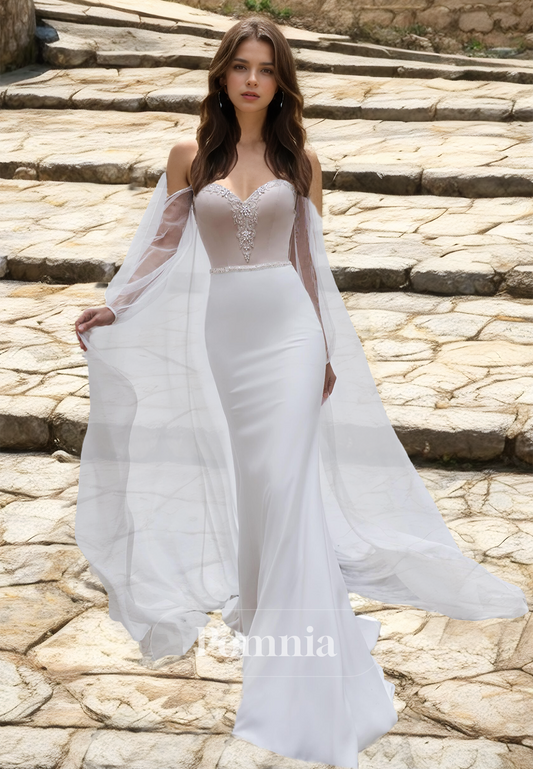 Off-Shoulder Long Sleeves Empire-Waist Backless Mermaid Wedding Dress