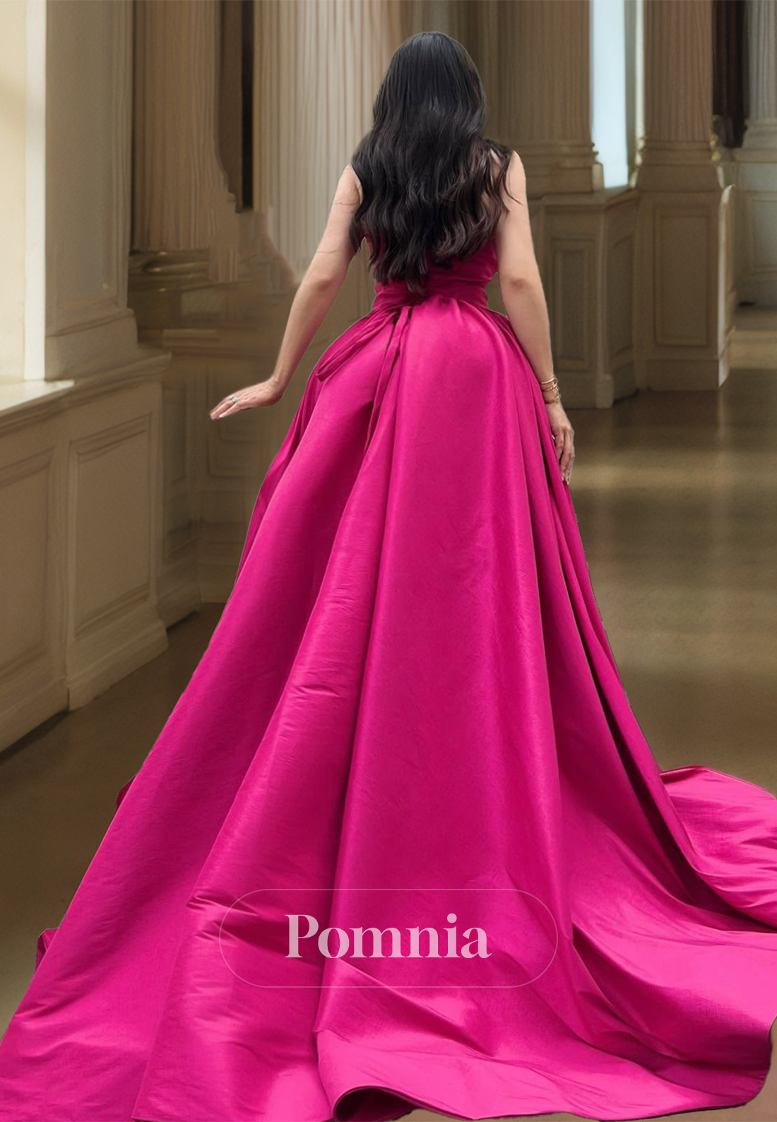 Fuchsia Strapless Sleeveless Prom Dress with Train High Low Evening Party Dress