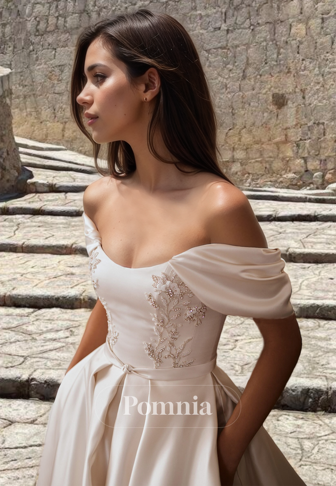 A-Line Off-Shoulder Cap Sleeves Sweetheart Appliques Romantic Wedding Dress