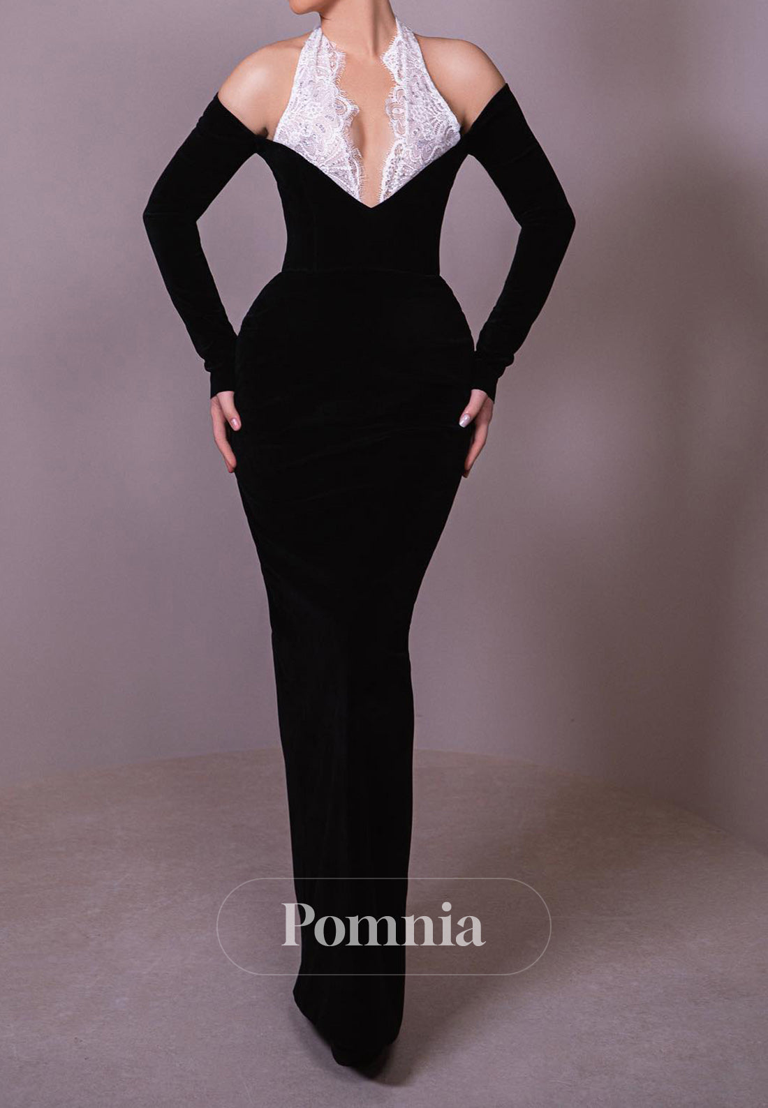Halter Long Sleeves Corset Sheath Evening Dress