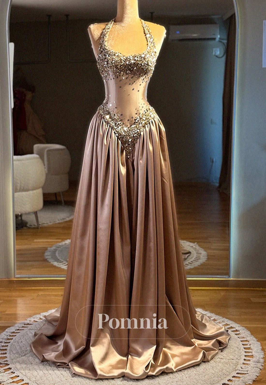 Halter Sleeveless Sequins A-Line Empire-Waist  Prom Dress