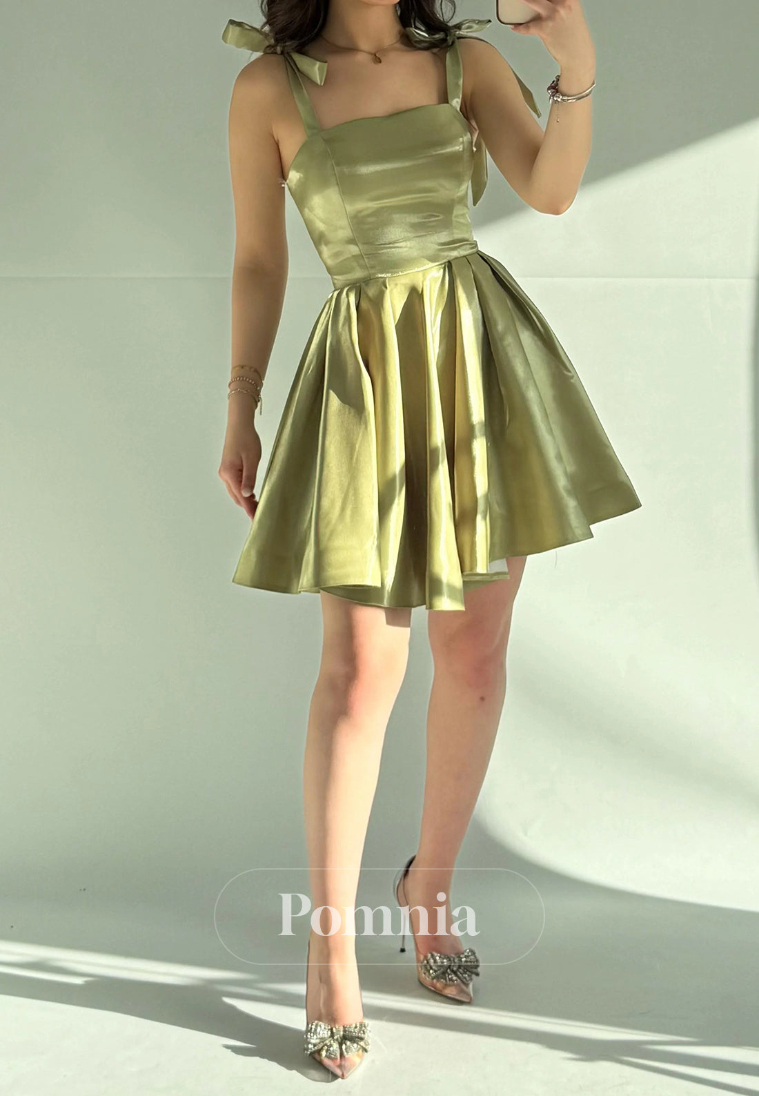 Dusty Sage Spaghetti Straps Square Short Homecoming Dress
